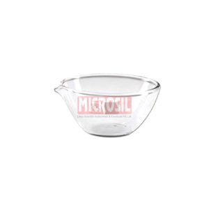 Evaporating dish, borosilicate glass, flat bottom with spout, DIN 1 2336