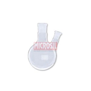 Round bottom flask with two necks, centre neck and one angled side neck, taper joints